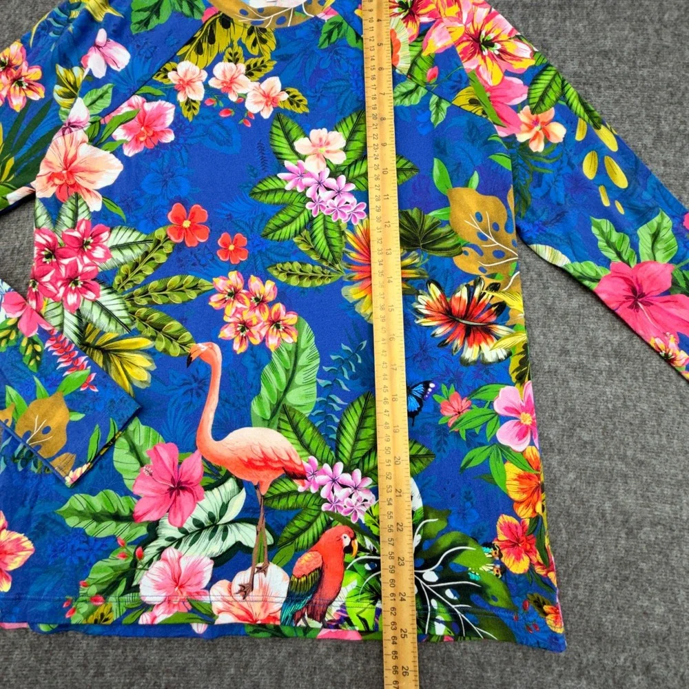 Johnny Was Tropical Flamingo Pajama Set Blue Floral Pima Cotton Modal XS